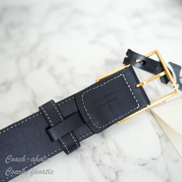 NWT Tory Burch 88072 1.5" T Monogram Logo Jacquard Leather Belt Size M/L - Picture 6 of 6